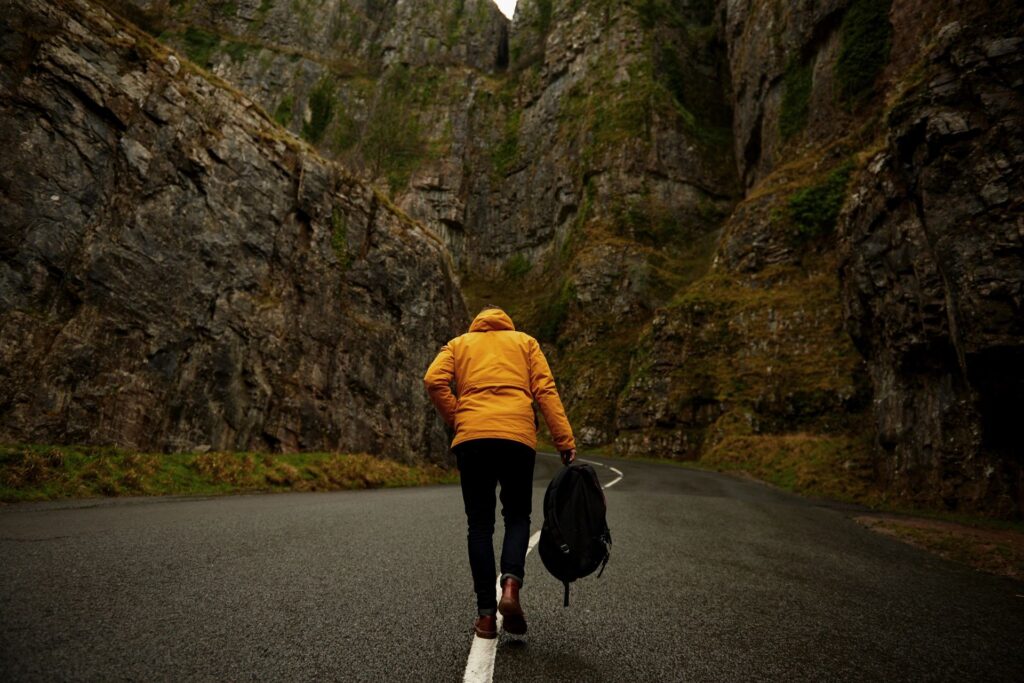 road hike with backpack