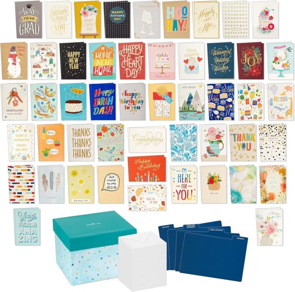 100 assorted hallmark greeting cards with organizer