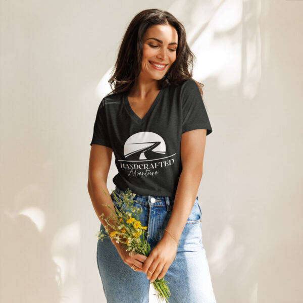 Handcrafted Adventure Women’s V-Neck T-Shirt | Soft, Stylish & Adventure-Ready - Image 3