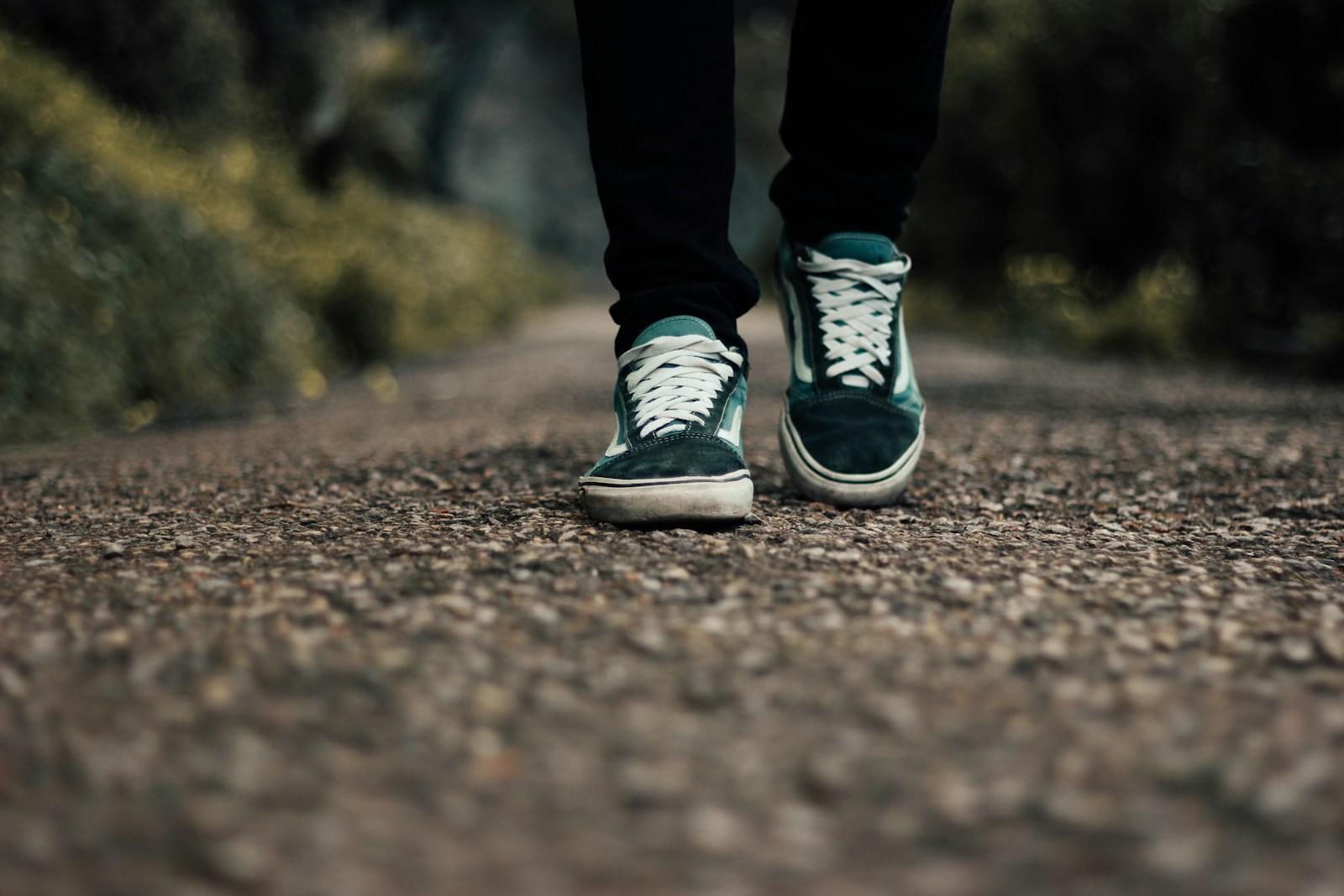 A person walking at an easy pace in a familiar setting