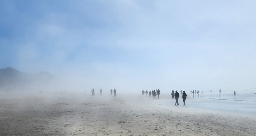 Cannon Beach, Oregon — fog, Haystack Rock, the Pacific