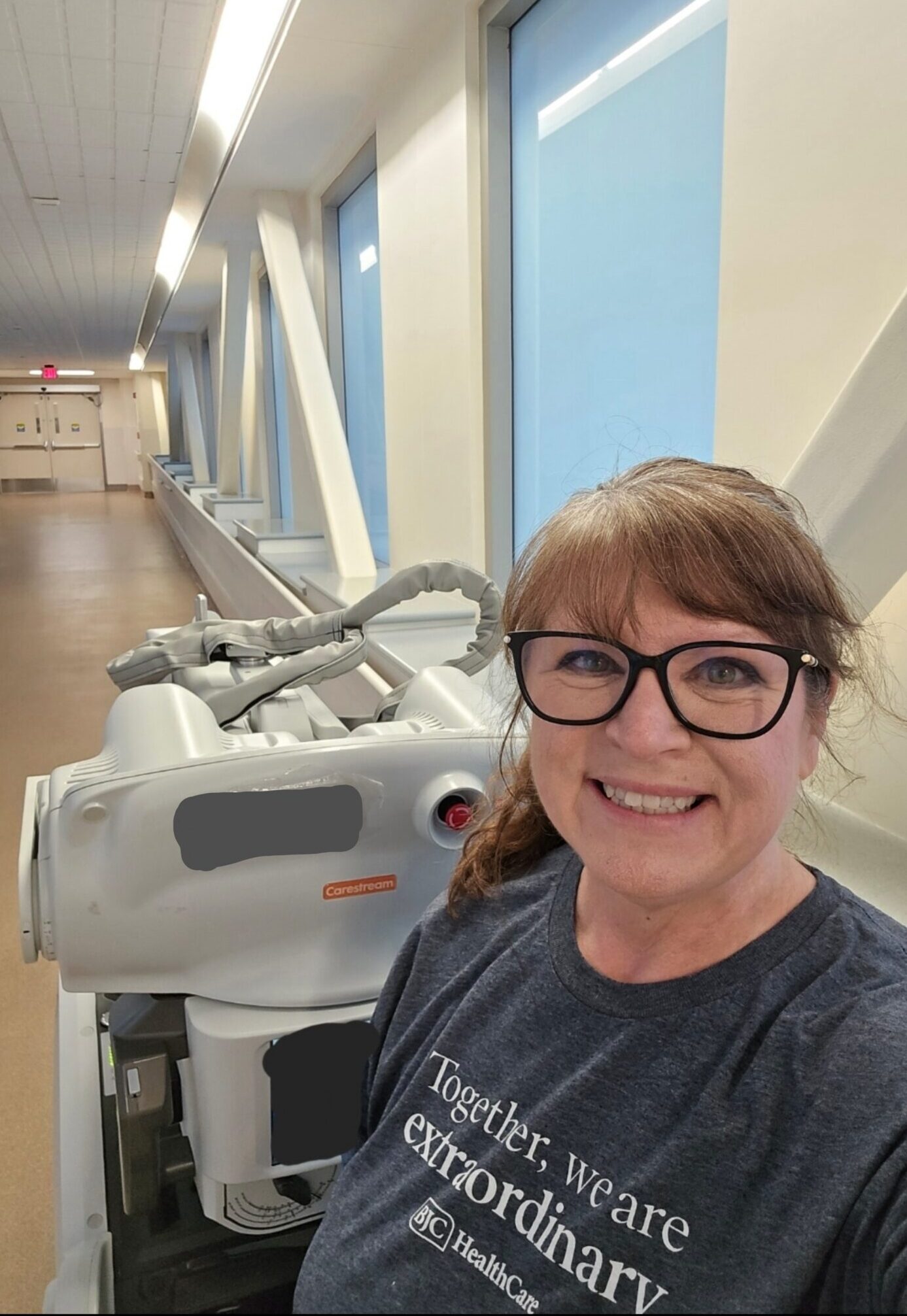 Krista Robbins, radiologic technologist, in a hallway at a St. Louis area imaging facility.