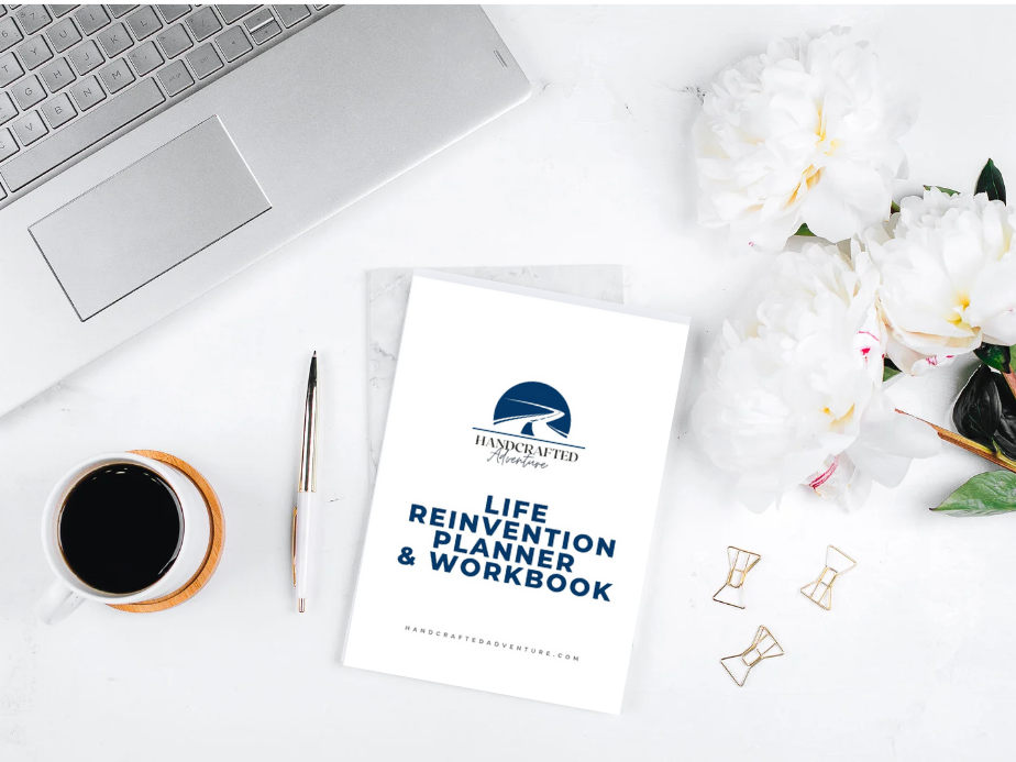 Life reinvention tools—journal, planner, and coffee inspiring courage and new beginnings.