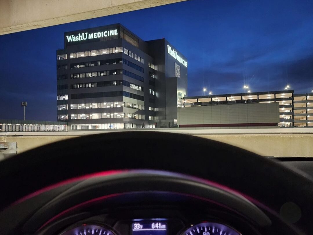 Hospital entrance at 6:41 a.m. before a radiologic technology clinical shift