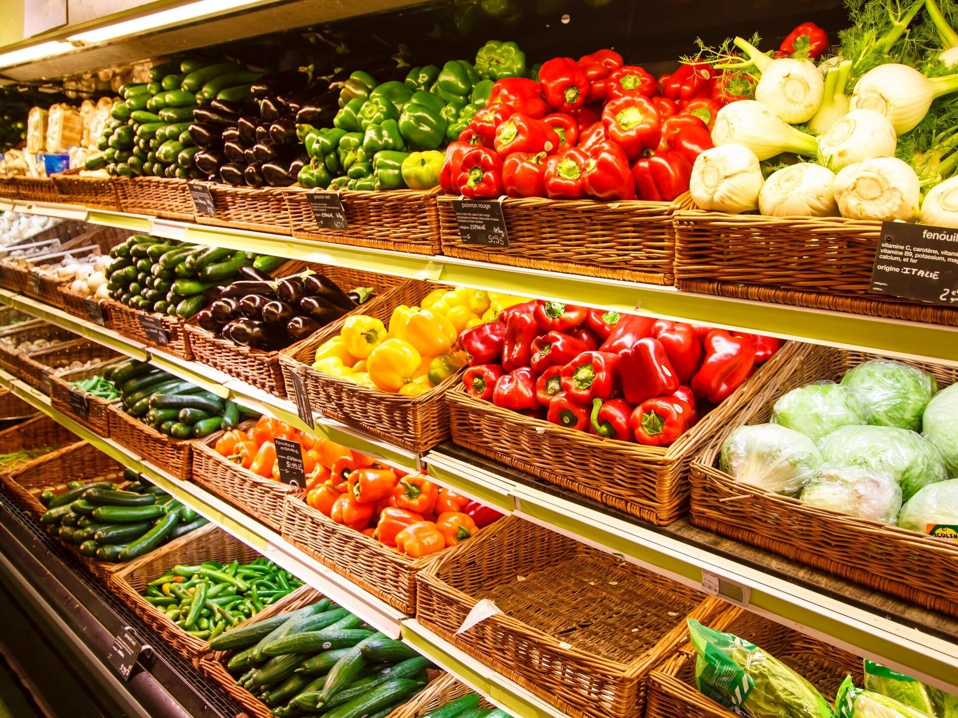 Produce shelves at grocery store
