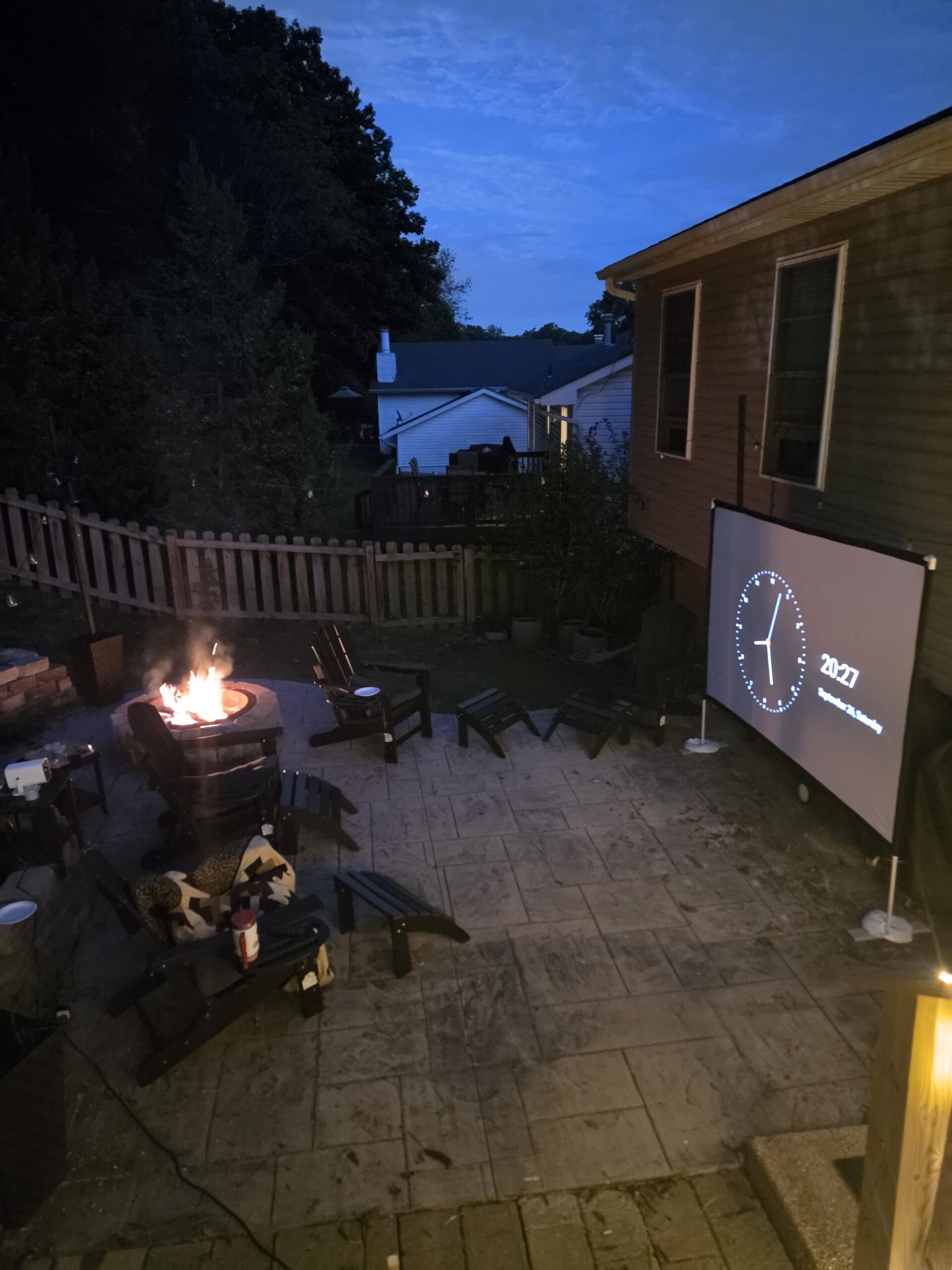 Movie & a firepit outside with family.